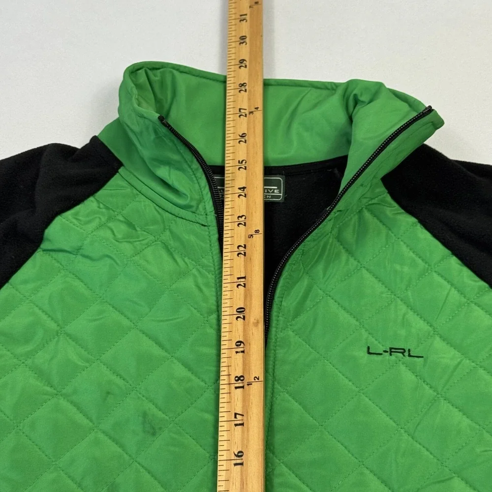 Lauren Ralph Laure Quilted Fleece Sweater Jacket Full Zip Green Black Women's XL